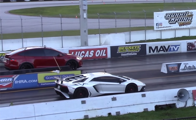Watch A Tesla Model X Monster an Aventador SV in the Quarter Mile
