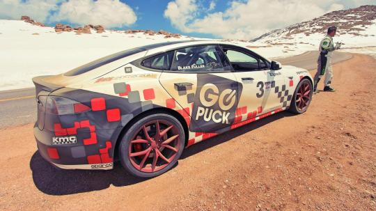 Blake Fuller and his Tesla Model S P90 racing car at Pikes Peak Where Eagles Roam, Blake Fuller and His Tesla Model S P90D Gun for a Record