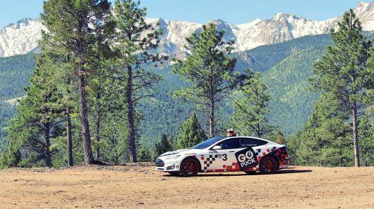 Blake Fuller and his Tesla Model S P90 racing car at Pikes Peak Where Eagles Roam, Blake Fuller and His Tesla Model S P90D Gun for a Record