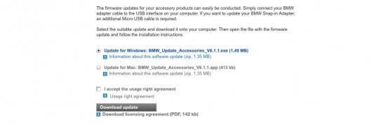 This is how the page where you download the firmware update looks How To Update BMW's Phone Cradle Firmware - A Brief Guide