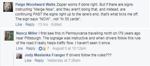 Zipper Merge Fans, Foes Let Fly on Facebook