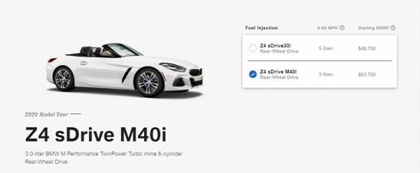 BMW Adds Z4 sDrive M40i To U.S. Configurator, Starts At $63,700