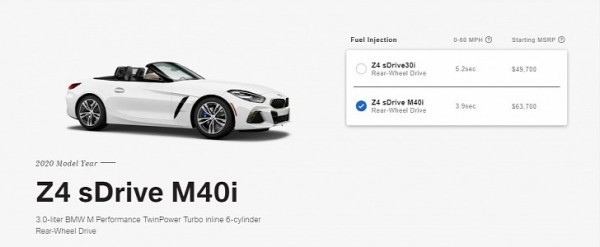 BMW Z4 configurator for U.S. market BMW Adds Z4 sDrive M40i To U.S. Configurator, Starts At $63,700