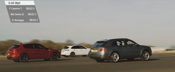 Cayenne Turbo vs. Bentayga W12 vs. Stelvio Q: the Drag Race / Showdown