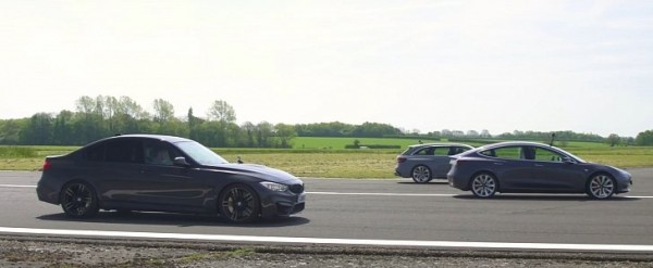 Tesla Model 3 Drag Races Audi RS4 and BMW M3, Demolition in Insane