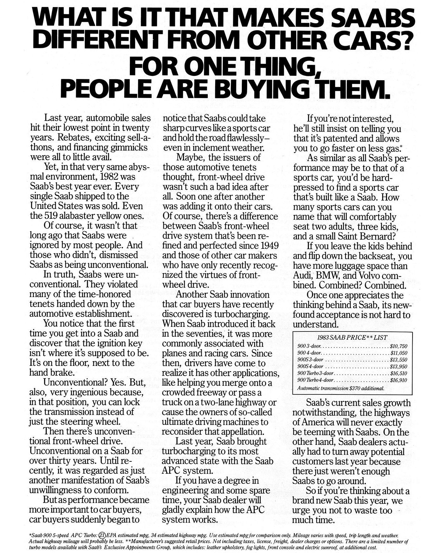 1983 saab 900 magazine advertisement